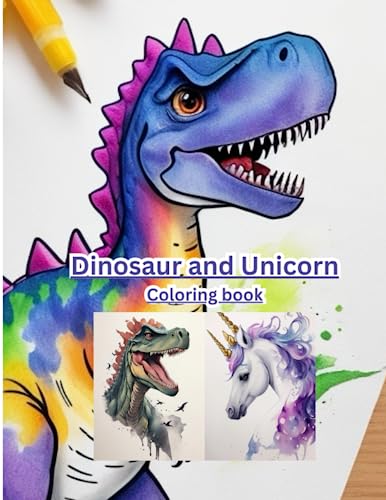 Dinosaur and unicorn coloring book, boys and girls can color different dinosaur and unicorns in ...