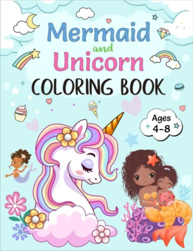 Mermaid And Unicorn Coloring Book: For Kids Ages 4-8 (parents, Teachers ...