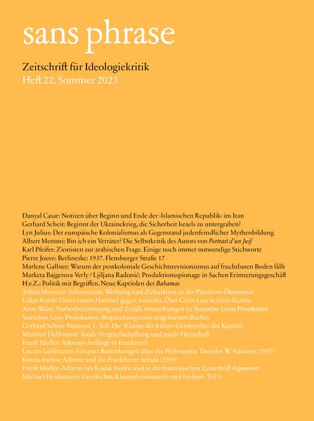 Sans Phrase - Zeitschrift für Ideologiekritik Heft 22, Sommer 2023