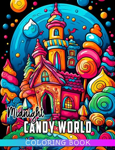 Midnight Candy World Coloring Book: Fantasy Coloring Pages On Black Background With Incredible ...