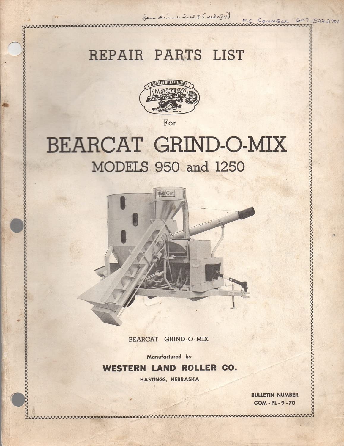 Repair Parts List for BearCat GrindOMix Models 950 and 1250 by