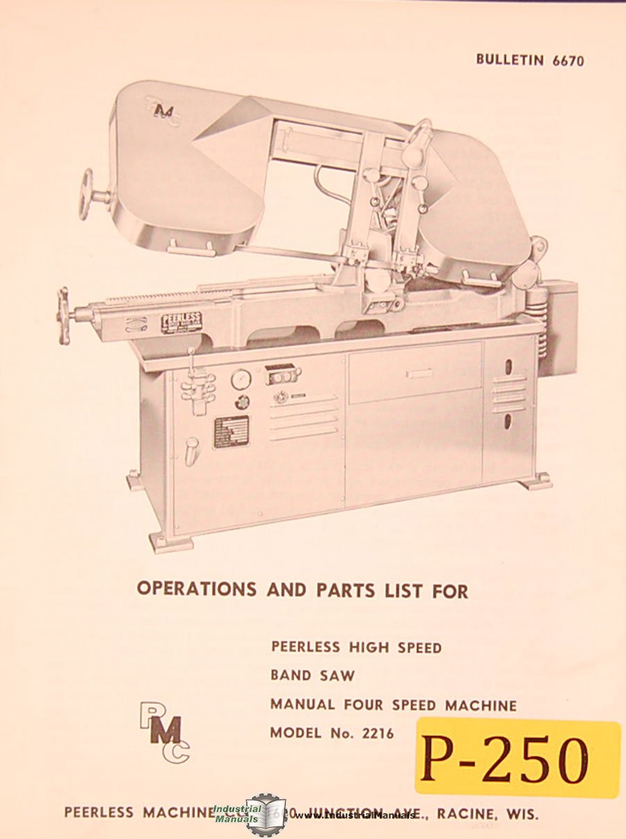Peerless 2216, Band Saw, Operations and Parts Manual by Peerless
