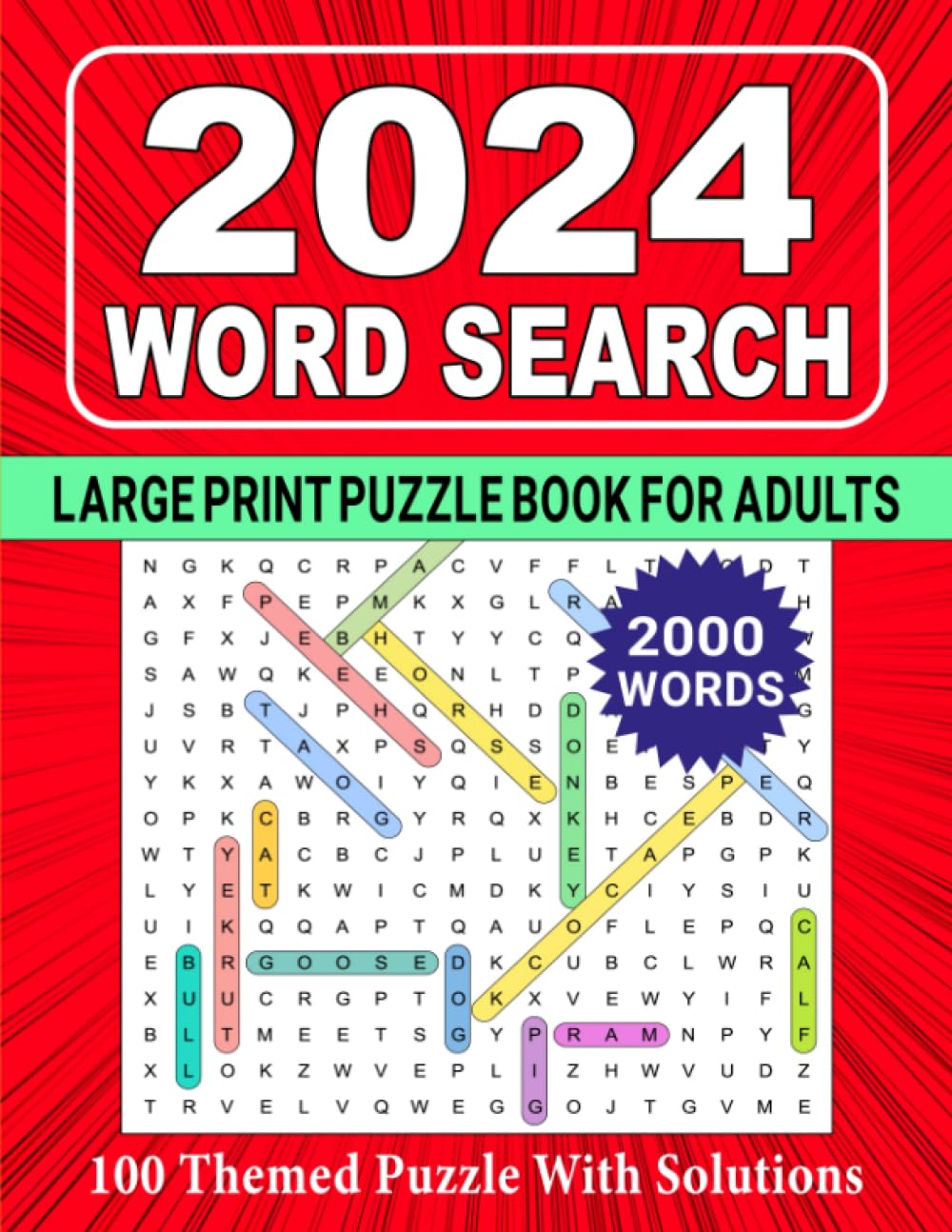 2024 Word Search Large Print Puzzle Book For Adults 100 Themed Word