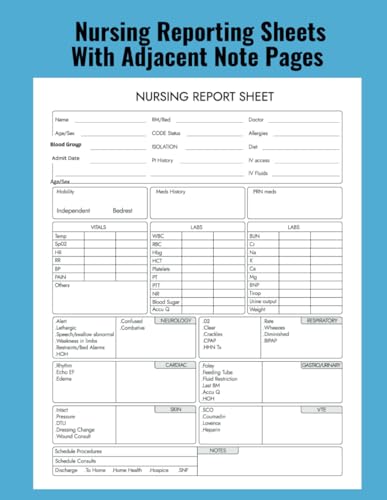 Nursing Sheets with Adjacent Lined Paper: nursing note pad to record ...