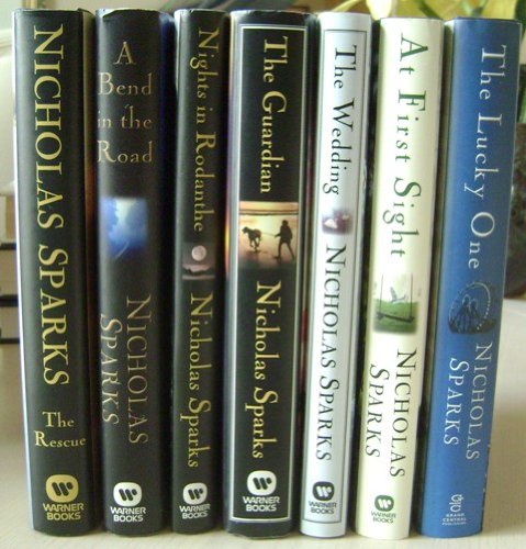 Set of 7 Hardcover Books by Nicholas Sparks - The Rescue, A Bend In The Road, Nights in Rodanthe, The Guardian, The Wedding, At First Sight, The Lucky One book cover