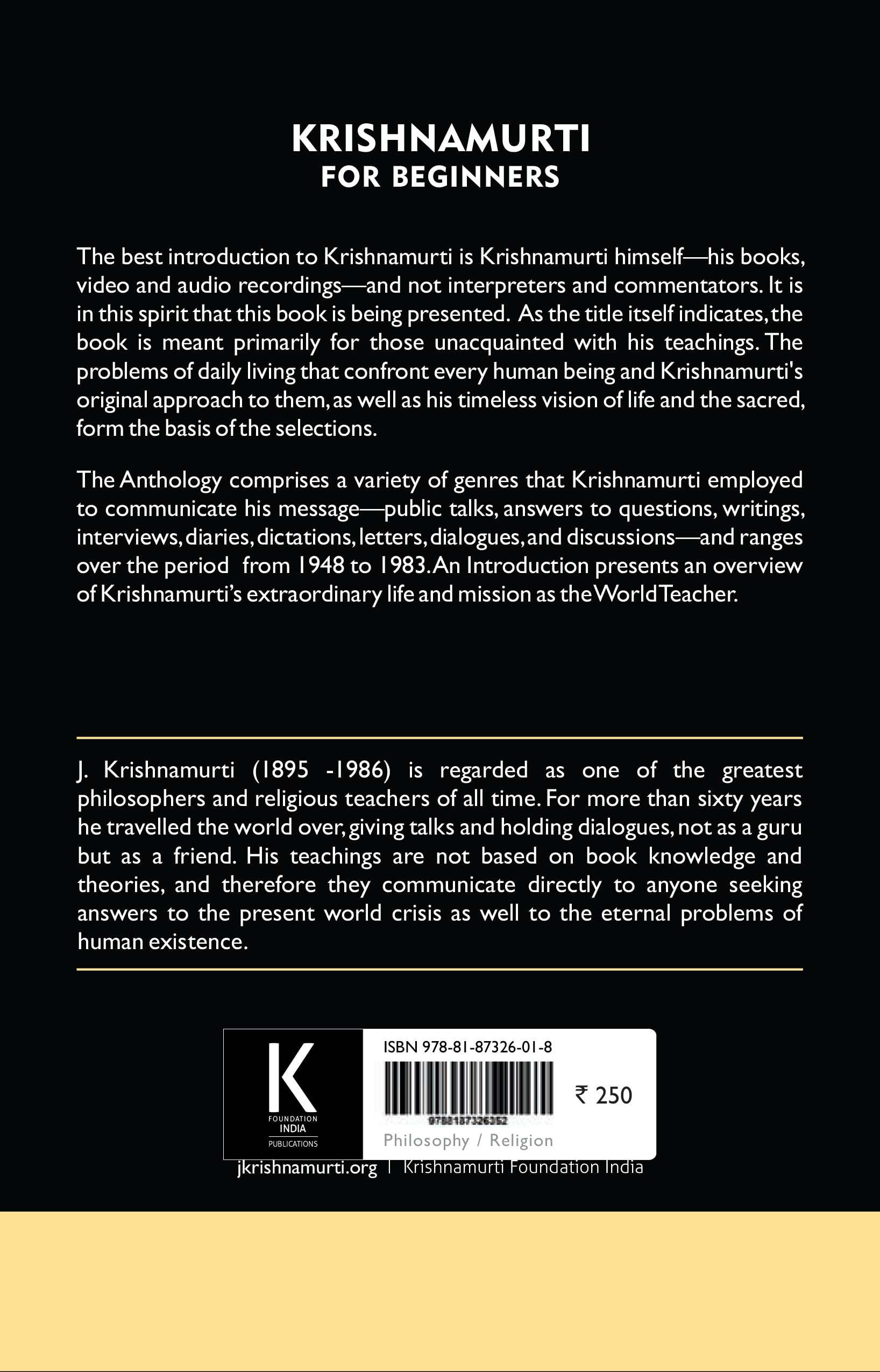 Krishnamurti for Beginners An Anthology by J. Krishnamurti Goodreads