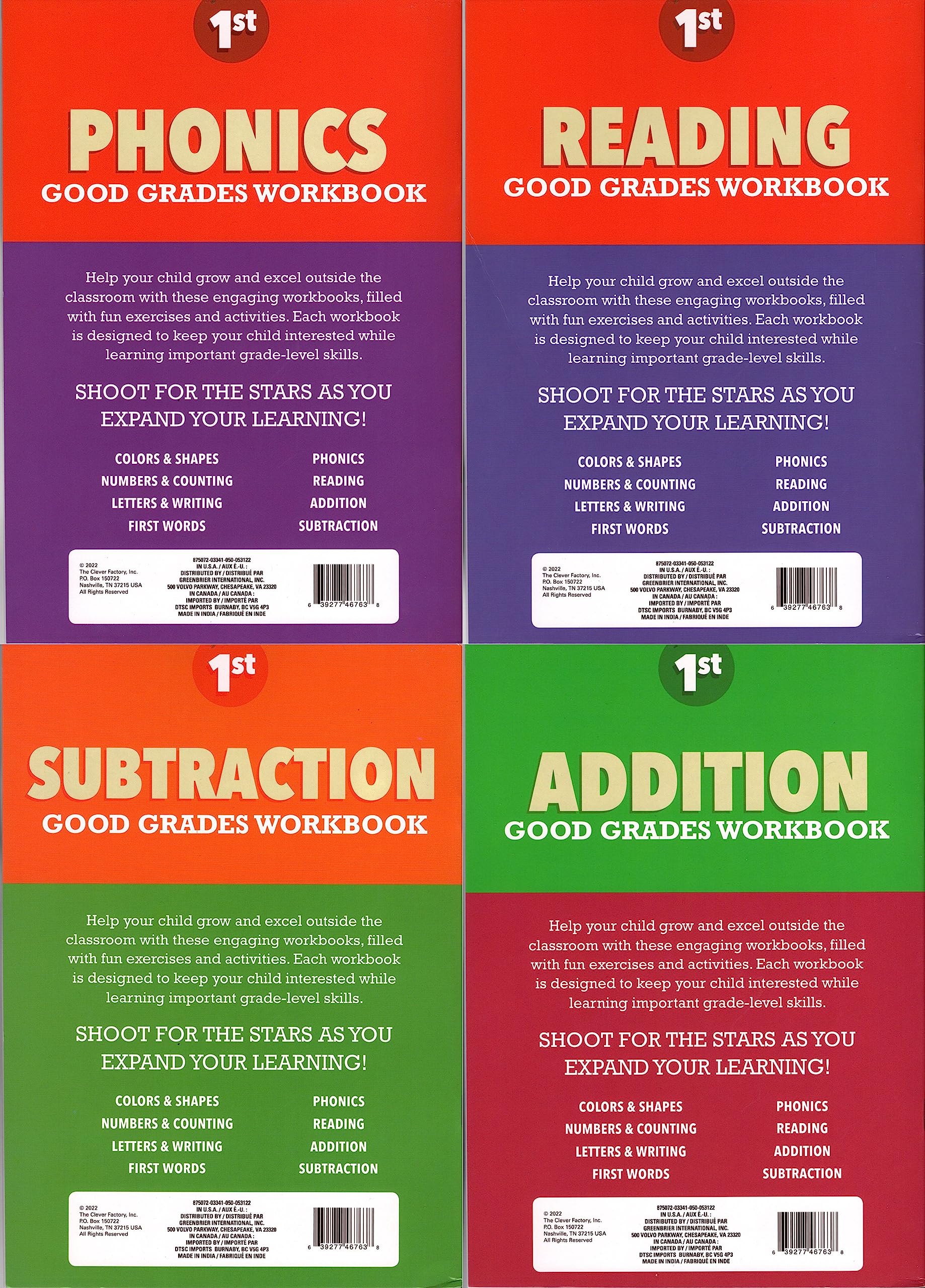 First Grade Educational Workbooks Good Grades Reading, Phonics