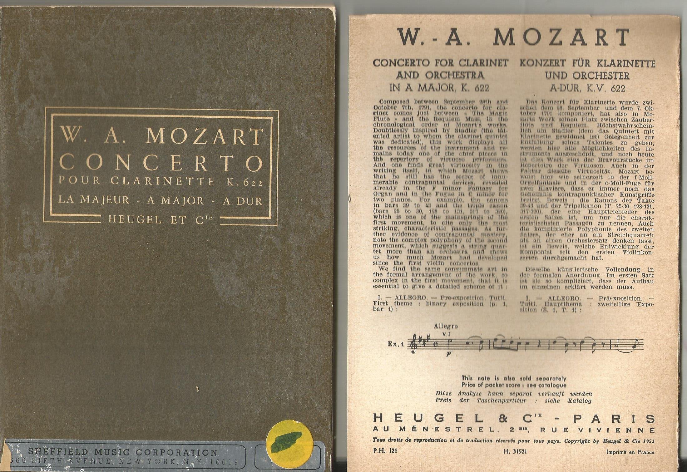 Concerto pour K.622, la majeur A Major A Dur by