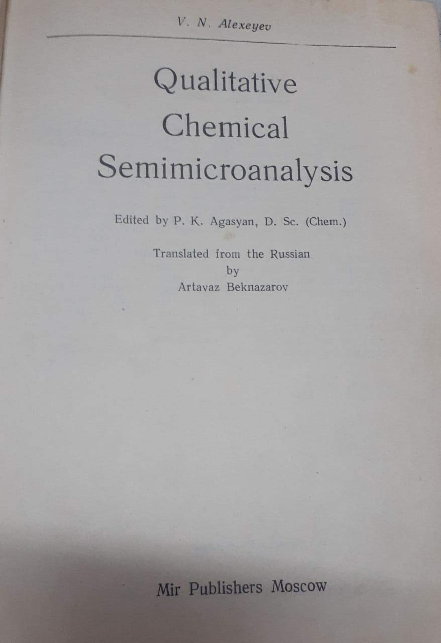 Qualitative Chemical Semimicroanalysis