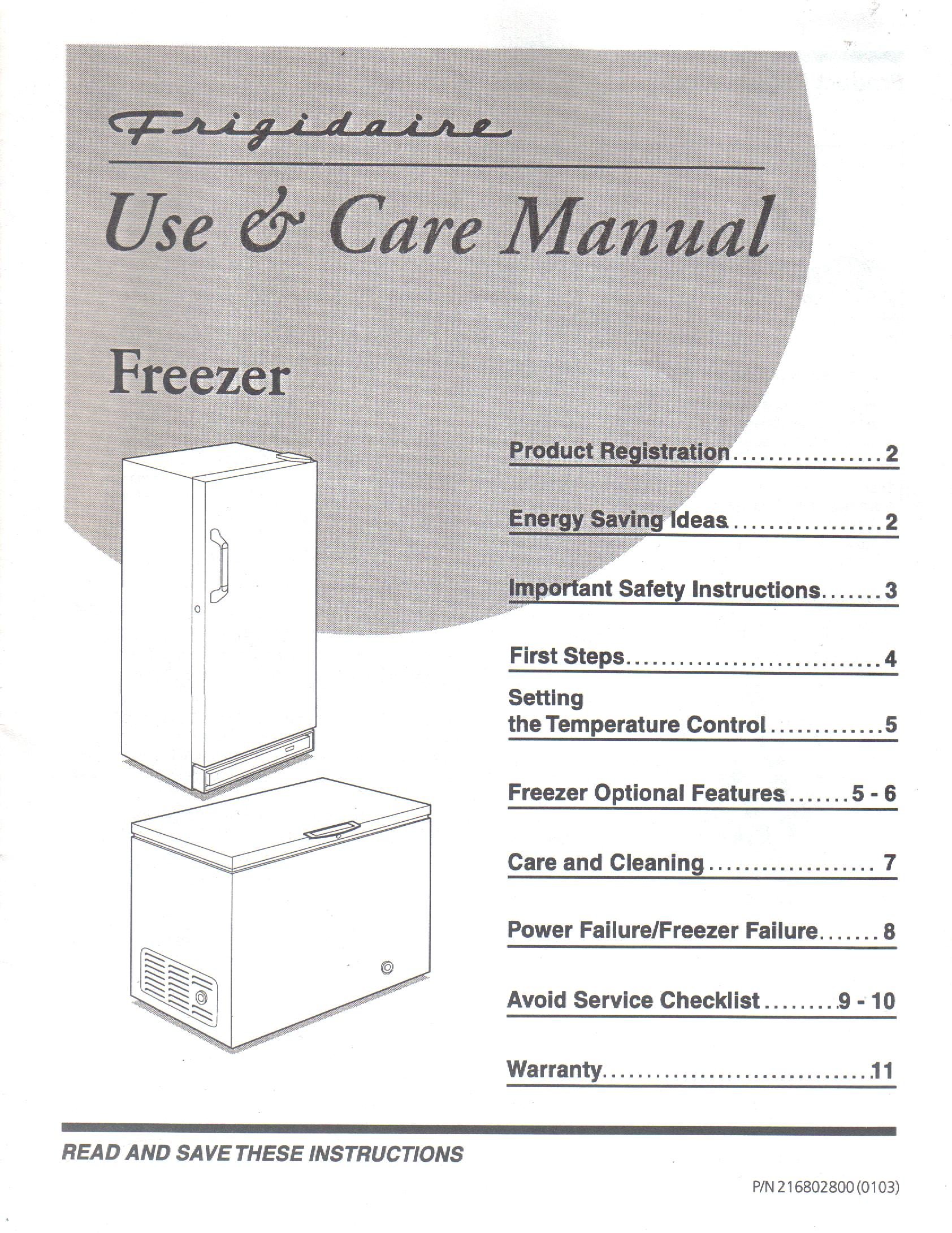 Frigidaire Upright Chest Freezer Use and Care Manual, Operator Owner's
