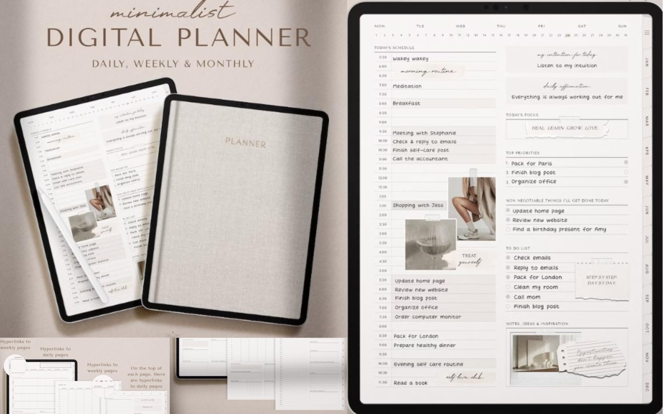 Undated Goodnotes Monthly Weekly Daily Templates, iPad Planner Pdf ...