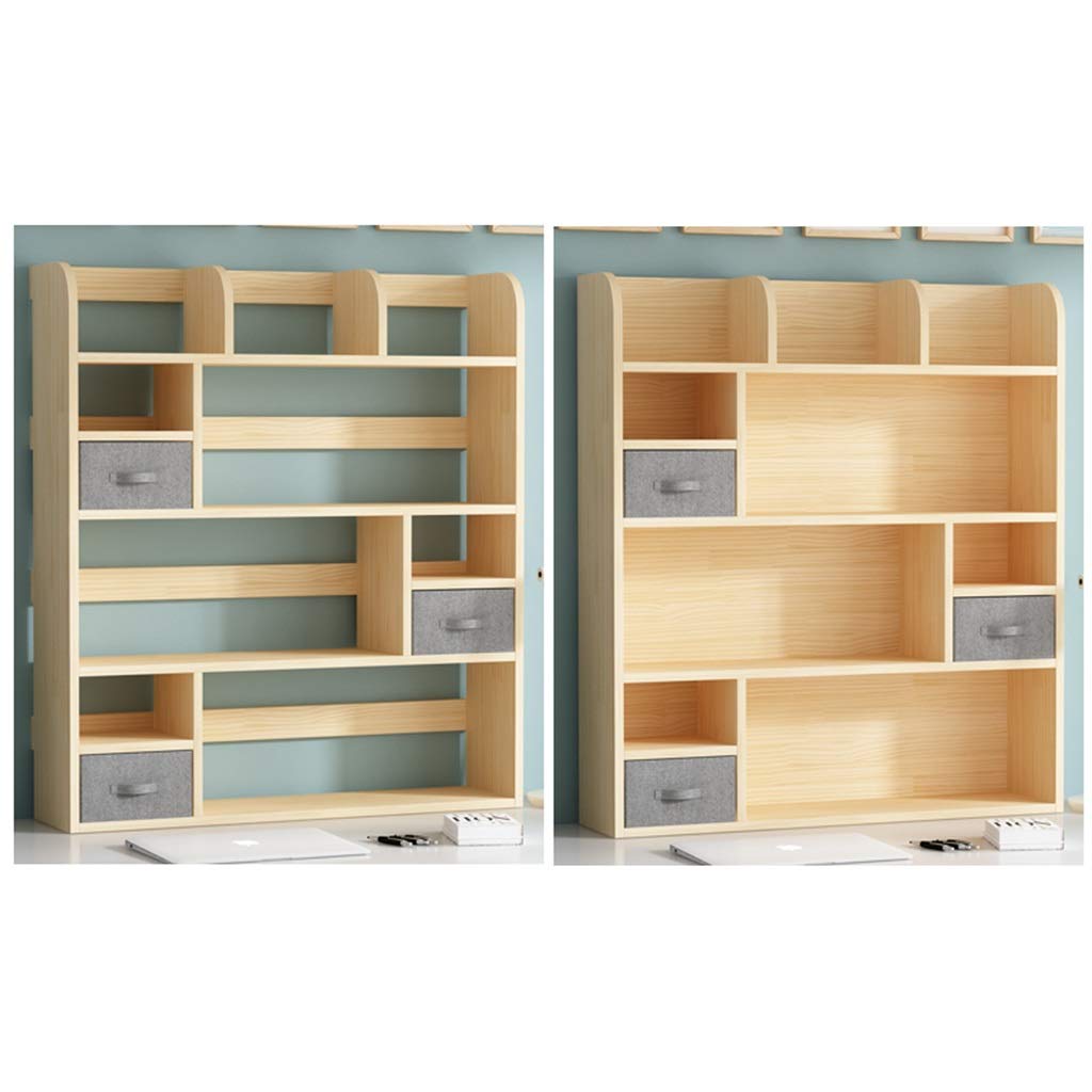 FEANG Wooden Simple Desktop Bookshelf with Drawers Freestanding