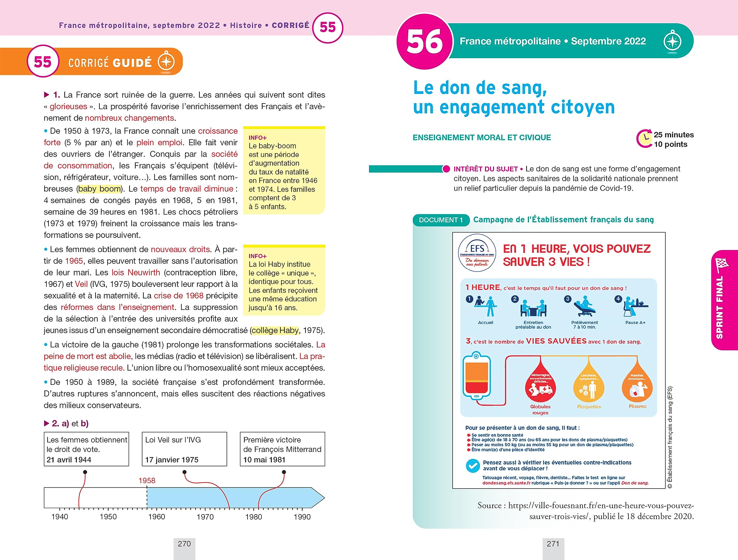 Annales du brevet Annabrevet 2024 Histoire-géographie EMC 3e: sujets