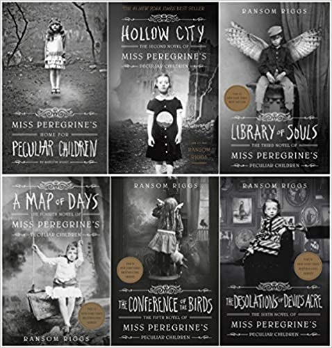 Miss Peregrine's Peculiar Children 6 book series (Miss Peregrine's Home for Peculiar Children, Hollow City, Library of Souls, A Map of Days, The Conference of the Birds, The Desolations of Devil's Acre) Paperback book cover
