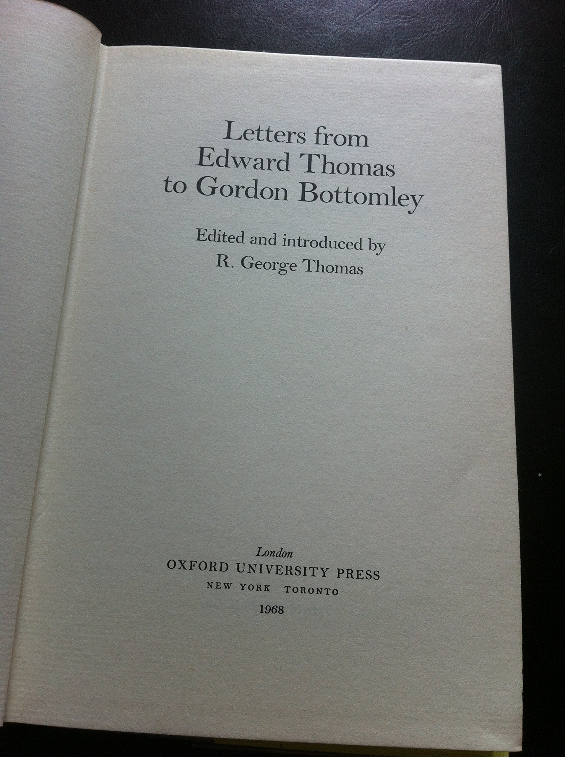 Letters from Edward Thomas to Gordon Bottomley; book cover