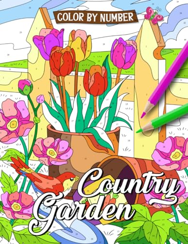 Color by Number Country Garden: Coloring Book Features Beautiful Nature ...