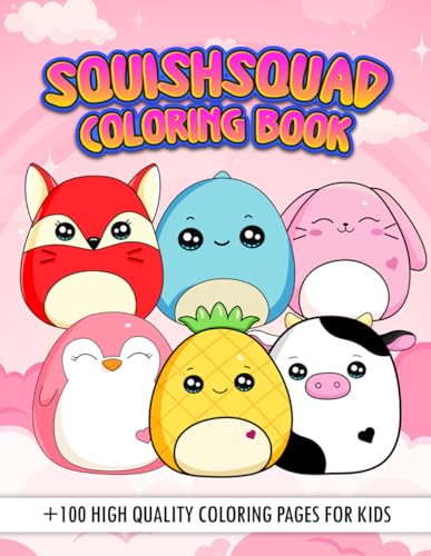 Squishs-quad Coloring Book: 100+ Pages Easy And Cute Kawaii Squishies ...