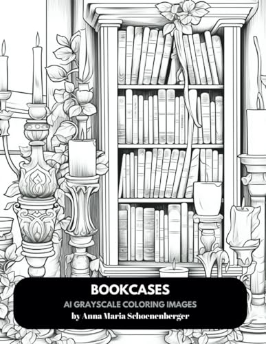 BOOKCASES-AI Grayscale Coloring Book: Library for Bookworm Colorist by Anna Maria Schoenenberger ...