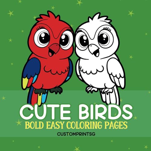 Cute Birds Bold and Easy Coloring Book: Large Print Stress Free Designs ...