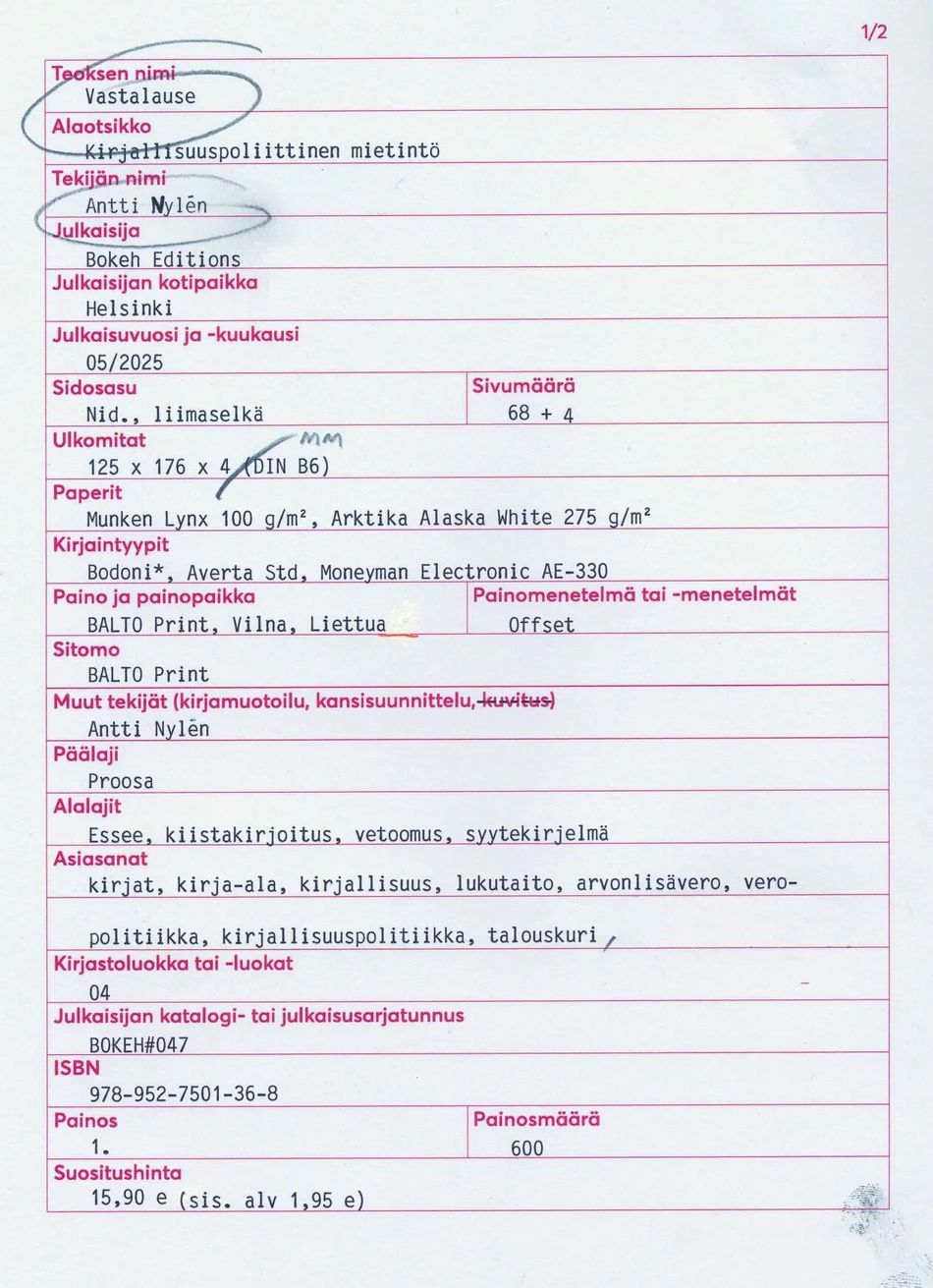 Vastalause - Kirjallisuuspoliittinen mietintö book cover