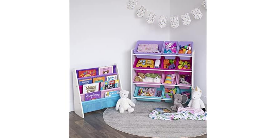 Libreria Portagiocattoli Humble Crew Con 20 Contenitori In Plastica - Naturale E Bianco - Scaffale Organizzatore Per Cameretta