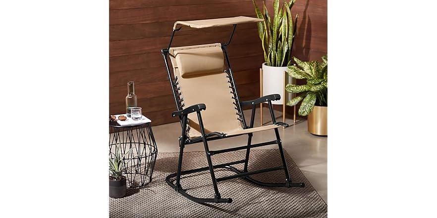 Folding Rocking Chair with Canopy (Tan)
