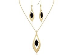 Crystal Black Onyx Marquise Drop Necklace w/ Earrings