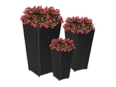 Sunnydaze 3 pc Set of Black Polyratten Pot Planters