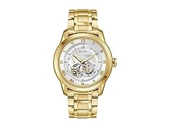 Bulova Men's Classic Sutton 4-Hand Automatic Watch, 24-Hour Sub Dial, Open Aperture, Self-Winding, Exhibition Caseback, Double Curved Mineral Crystal, Luminous Hands, 42mm Style: 97A108 (Open Box)