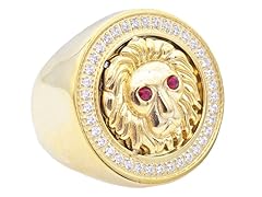 Gold Stainless Steel Red CZ Lion Ring