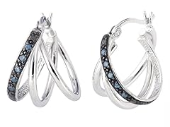 Silver Blue Diamond Hoop Earrings