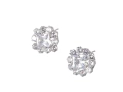 S/S Silver Tone Cluster Cubic Zirconia Halo Stud Earrings