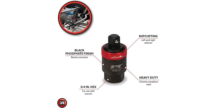Performance Tool W38137 3/8-Inch Drive Ratcheting Adapter,Black