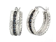 Sterling Silver 0.10 CT Blue Diamond Hoop Earrings