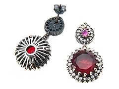 SS Otantic Round Dyed Ruby & White CZ Genuine Semi-Precious Gemstone Earrings