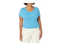 Hanes Womens Slub Cotton VNeck Tee (2XL) Blue
