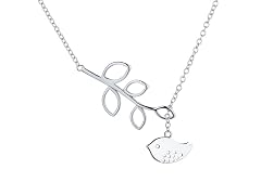 Lariat Brid and Leaf Pendant Necklace