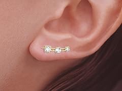 10k Gold Cubic Ear Pin Earrings