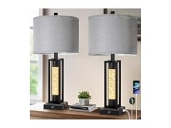 26’’ Farmhouse Table Lamps with Crystal Night Light Set of 2 Black