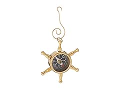 Hampton Nautical Brass Ship Wheel Compass Ornament
