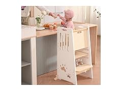 Toddler Tower Height-Adjustable White Step Stool with Sliding Safety Door (Open Box)