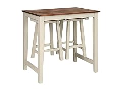 LDAILY 3Pc Bar Table Set, Brown/White