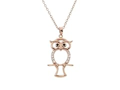 14K Rose Gold plated Sterling Silver Pave Owl Necklace