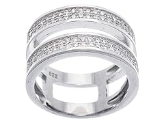 18K White Gold Simulated Diamond Two Row Ring