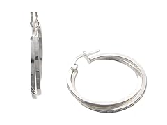 Diamond Cut Sterling Silver 28mm Double Hoop Round Earring