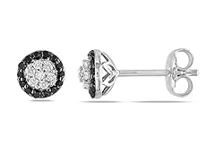 Silver Black And White Diamond Earrings