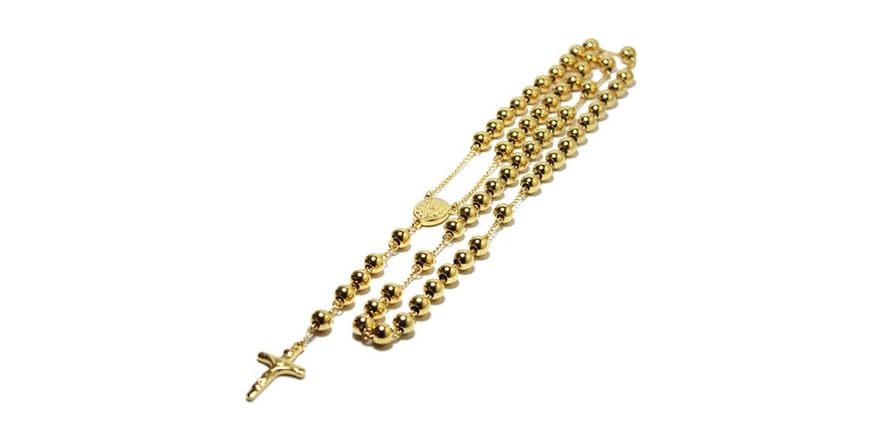 Men's 18K Gold Plated Steel Rosary Necklace