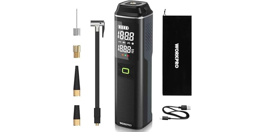 Small Inflator WORKPRO Portable Tire Inflator, 7.2V/12V Small/Mid/Large