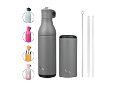 Stainless Steel Water Bottle with Straw Grey