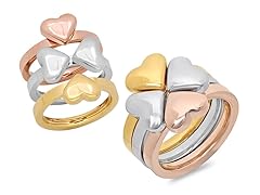 3 Tone Stainless Steel Heart Clover Ring Set- Pick Size